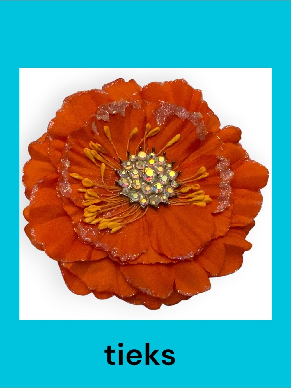 Tieks Orange Fabric Flower  with Rhinestone Center
